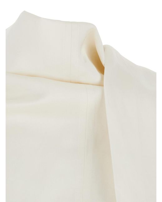 Totême  White Blouse With Cowl Neck, Knot Back — Blouses