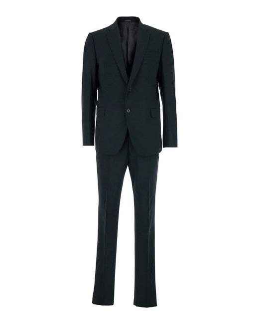 Emporio Armani Black Single-Breasted Wool Blend Suit for men