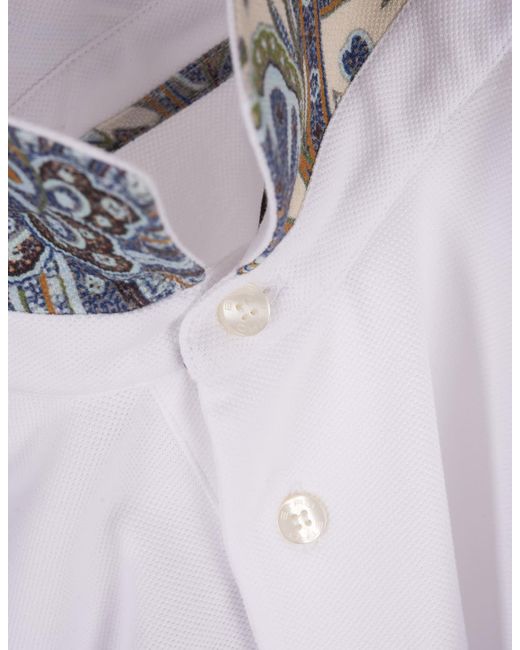 Etro White Polo Shirt With Logo And Paisley Undercollar for men