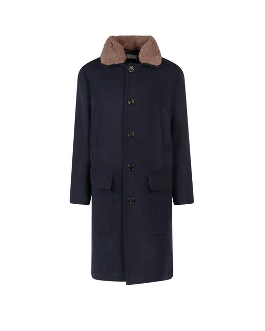 Brunello Cucinelli Blue Closure With Buttons Coats for men