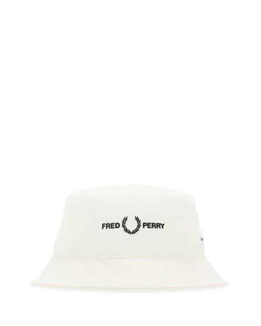 Fred Perry White Cotton Hat for men