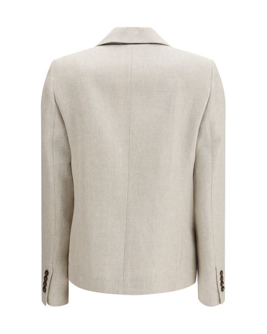 Brunello Cucinelli White Button Herringbone Blazer