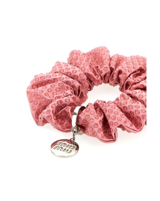 Miu Miu Pink Embellished Satin Scrunchie