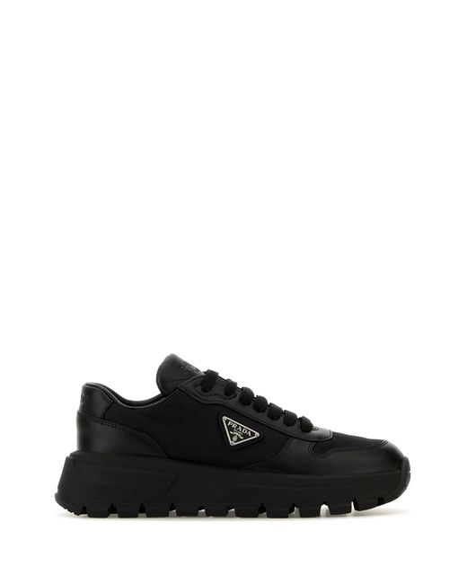 Prada Black Leather And Nylon Sneakers