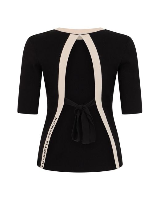 Elisabetta Franchi Black Top, Three-Quarter Sleeve, -Cream Viscose Tops