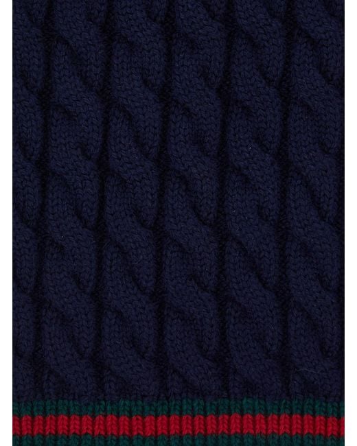 Gucci Blue Wool Scarf With Web Hem for men