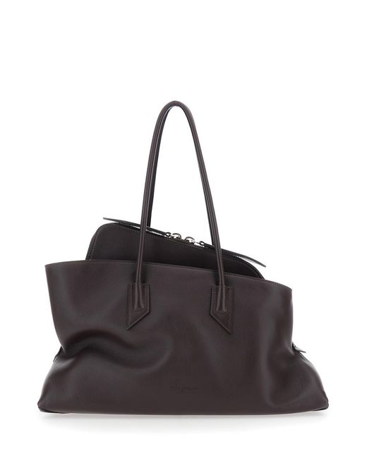 The Attico Black 'La Passeggiata Medium' Shoulder Bag With Two Top Handles And Top Zip Closure