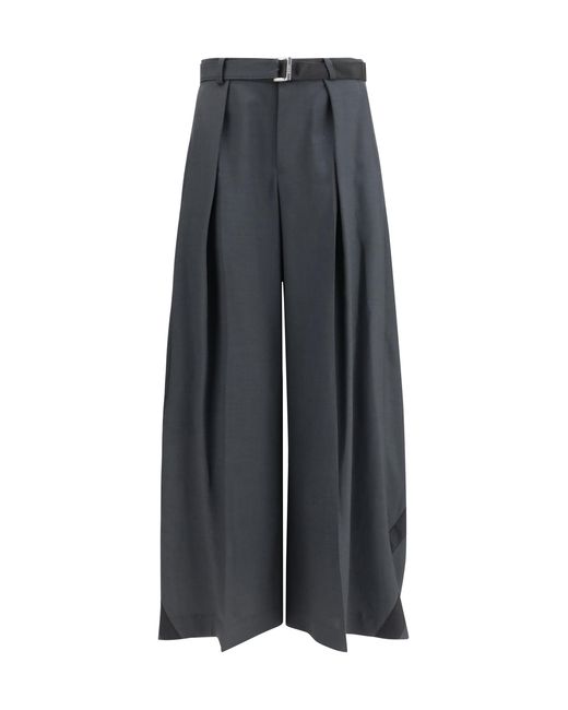 Sacai Gray Oversized Pants Polyester; Wool
