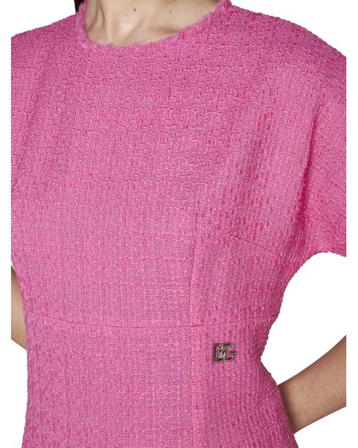 Dolce & Gabbana Pink Wool Tweed Mini Dress