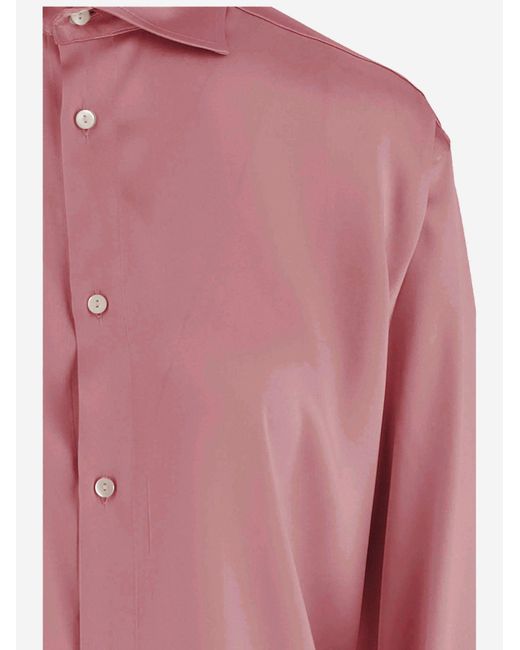 HER SHIRT HER DRESS Pink Stretch Silk Shirt Ludovica