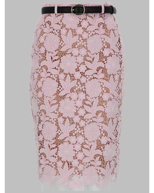 Self-Portrait Pink Skirt Lace Midi Polyester