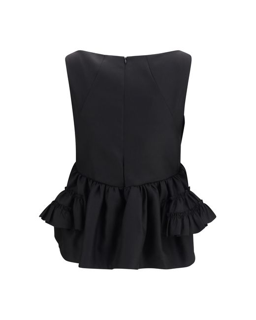 Dries Van Noten Black Peplum Top Ruffled Cotton Tops