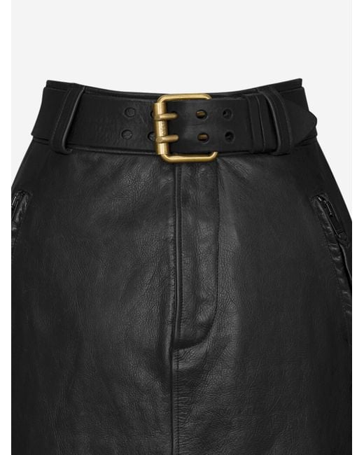 Saint Laurent Black Pencil Skirt With Leather Belt, Calf