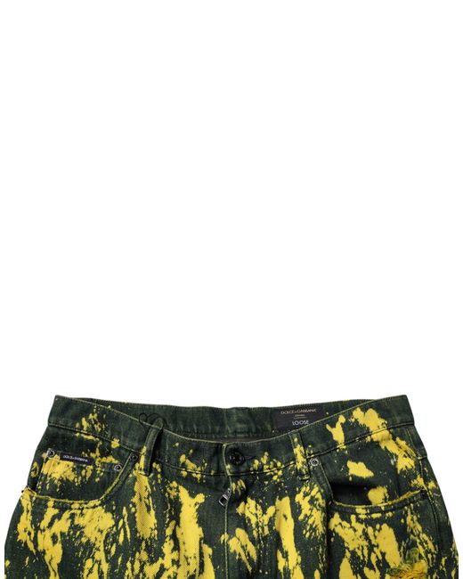Dolce & Gabbana Green Black Yellow Tie Dye Tattered Skinny Men Denim Jeans for men