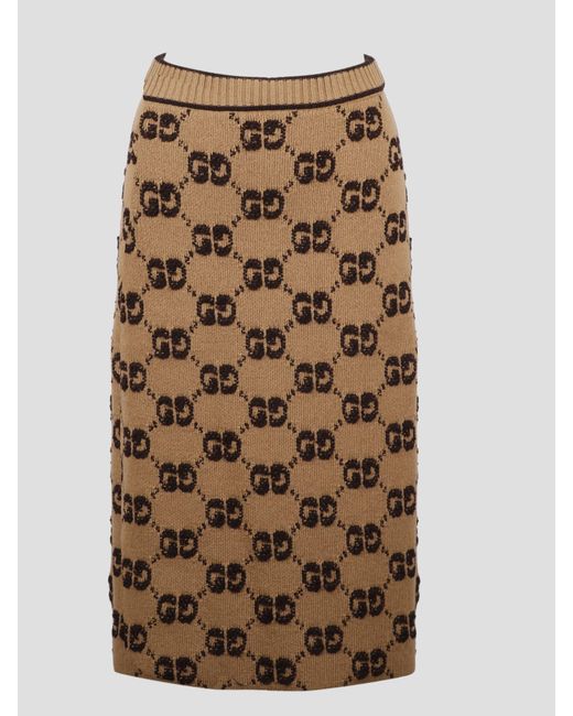 Gucci Brown Gg Wool Boucle Jacquard Skirt
