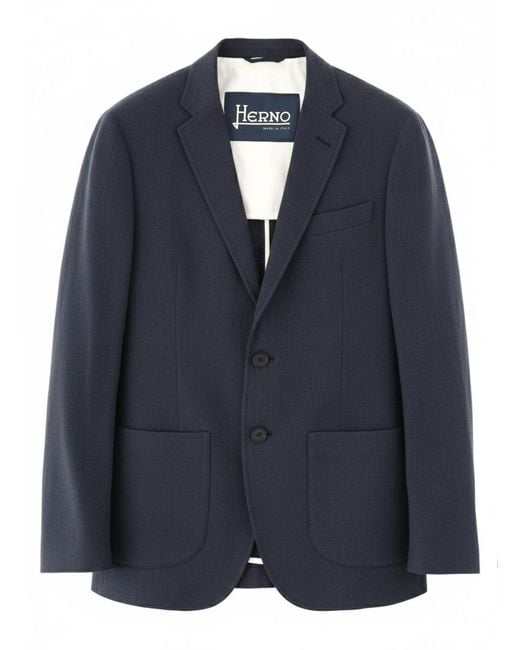Herno Blue Linen Jacket Viscose Elastane for men