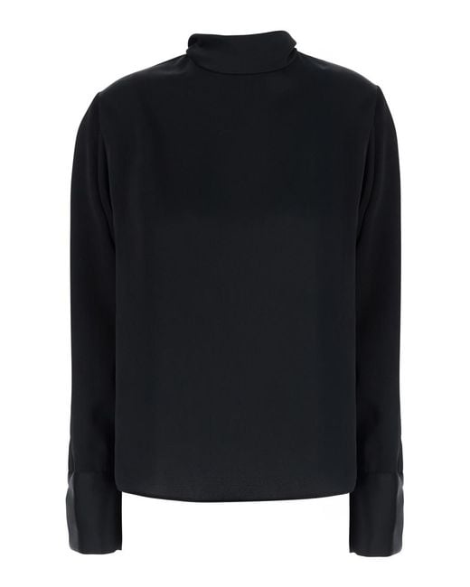 Le Plain Black Blouse High-Neck Satin Blouses