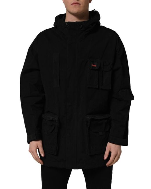 Dolce & Gabbana Black Nylon Hooded Windbreaker Jacket Clothing for men
