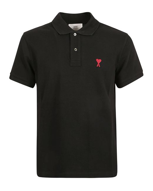 AMI Black Mnami De Coeur Polo Shirt for men