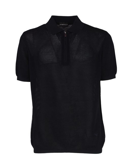 Emporio Armani Black Net Stitch Polo Neck Sweater for men