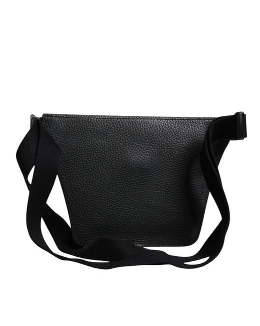Dolce & Gabbana Black Calfskin Logo Plaque Belt Waist Men Fanny Pack Bag for men