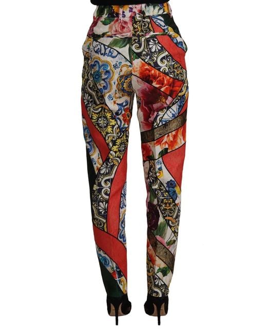 Dolce & Gabbana Black Patchwork Jacquard High Waist Pants