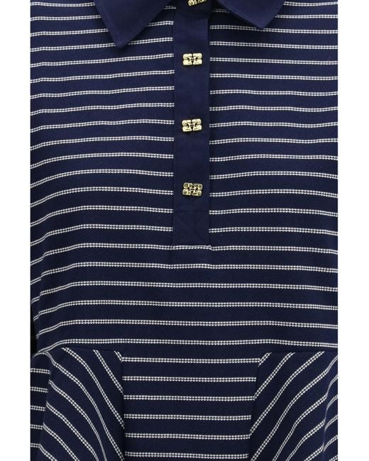Ganni Blue Striped Polo Shirt Cotton