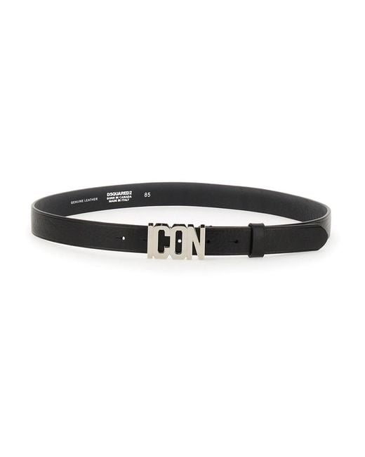 DSquared² Black Leather Belt Cow