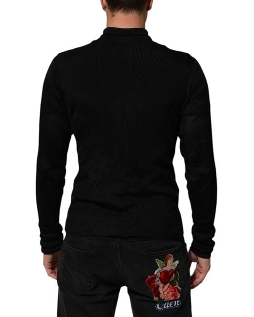 Dolce & Gabbana Black Viscose Turtle Neck Pullover Sweater Nylon Clothing for men