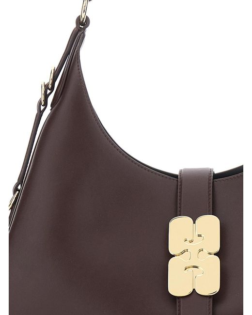Ganni Brown 'Kat Small' Crossbody Bag With Adjustable Handle And Logo Plaque On The Front