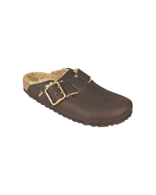 Birkenstock Brown Shearling Lined Leather Sabot Slippers