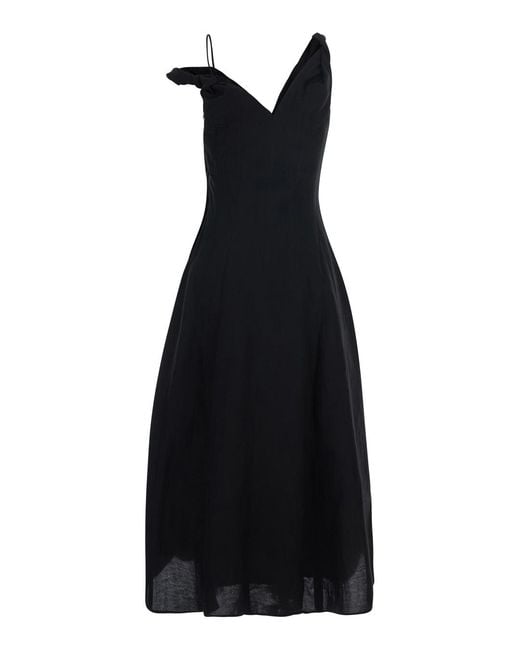 Rohe Black Dress With Asymmetric Straps Cotton