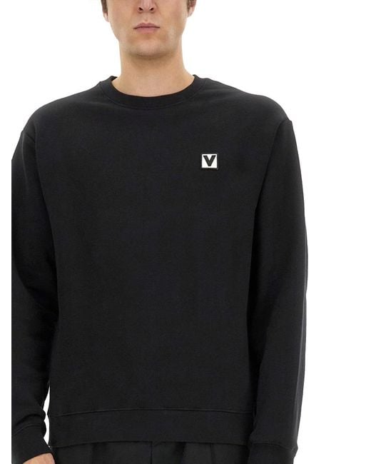 Valentino Black Cotton Crewneck Sweatshirt With Chez Patch Sweatshirts for men