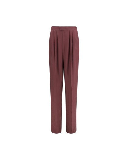Saint Laurent Red Purple Silk Dress Pants
