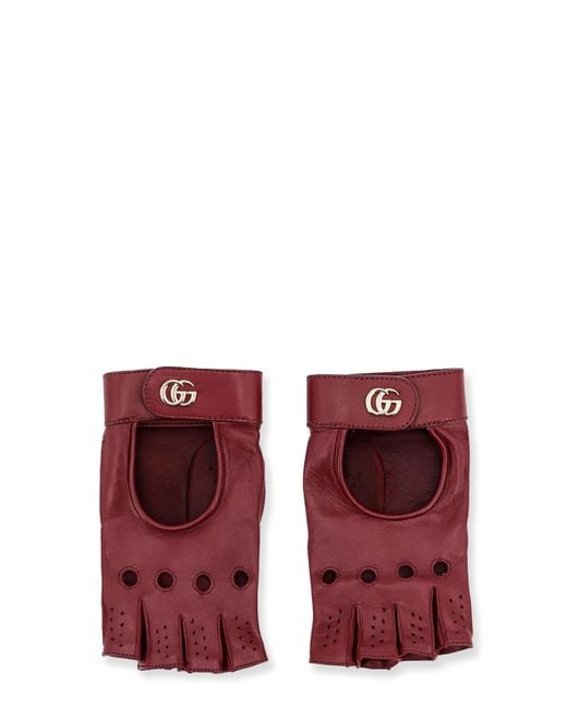 Gucci Red Fingerless Leather Gloves