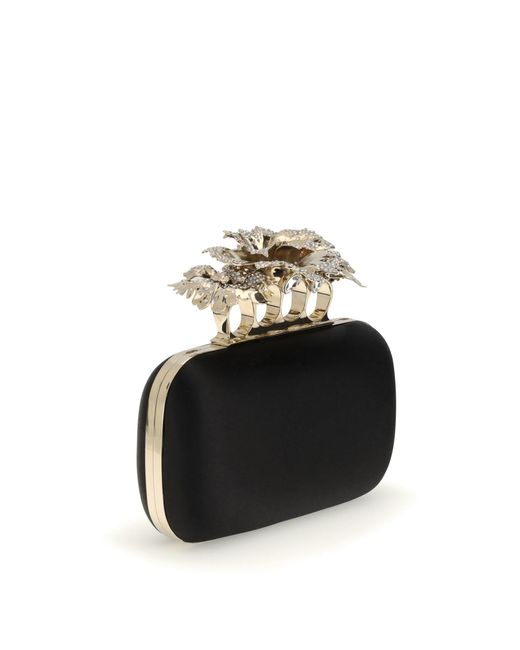 Alexander McQueen Black Carnation Knuckle Clutch