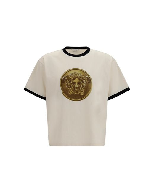 Versace Natural Cotton Jersey T-Shirt With Poplin Balloo T-Shirts for men