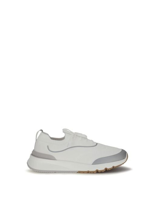 Brunello Cucinelli White Techno Cotton Knit Sneakers Runners Upper: Cotton; Sole: Rubber for men
