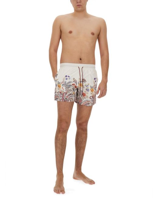 Etro White Boxer Swimsuit With Print for men