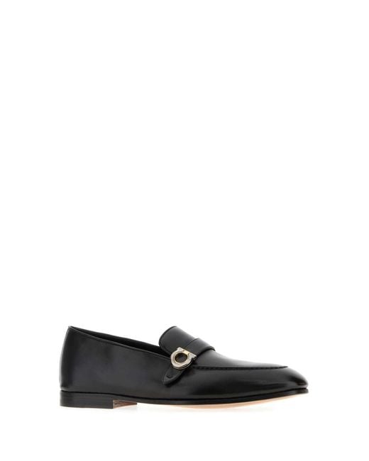 Ferragamo Black Leather Austin Loafers for men