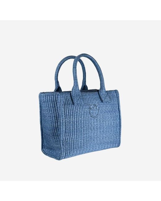 Pinko Blue Shopping Bag Raffia Polypropylene Shoulder