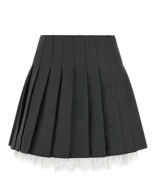 Self-Portrait Black Pleated Mini Skirt Wool Main: Polyester