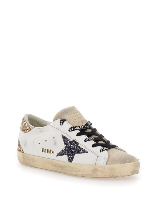 Golden Goose Deluxe Brand White 'Superstar' Low Top Sneakers With Glitters