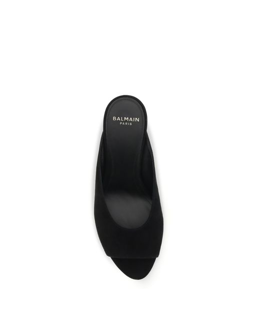 Balmain Black Mules Open-Toe Suede Calf Leather Sandal