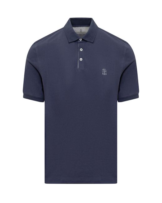 Brunello Cucinelli Blue Polo Shirt With Logo for men