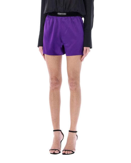 Tom Ford Purple Solid Silk Satin Boxer Shorts