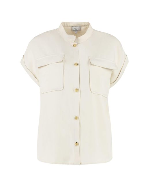 Woolrich White Short Sleeve Linen Blend Shirt