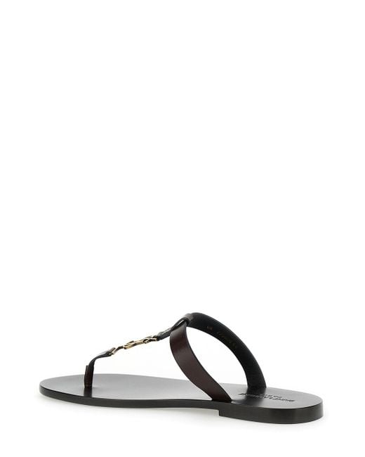 Saint Laurent Black Cassandre Leather T-Strap Flat Sandals for men