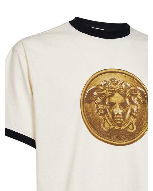 Versace White Dirty Cotton Jersey Printed T-Shirt for men