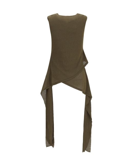 Ganni Green Asymmetrical Knot Top Polyester